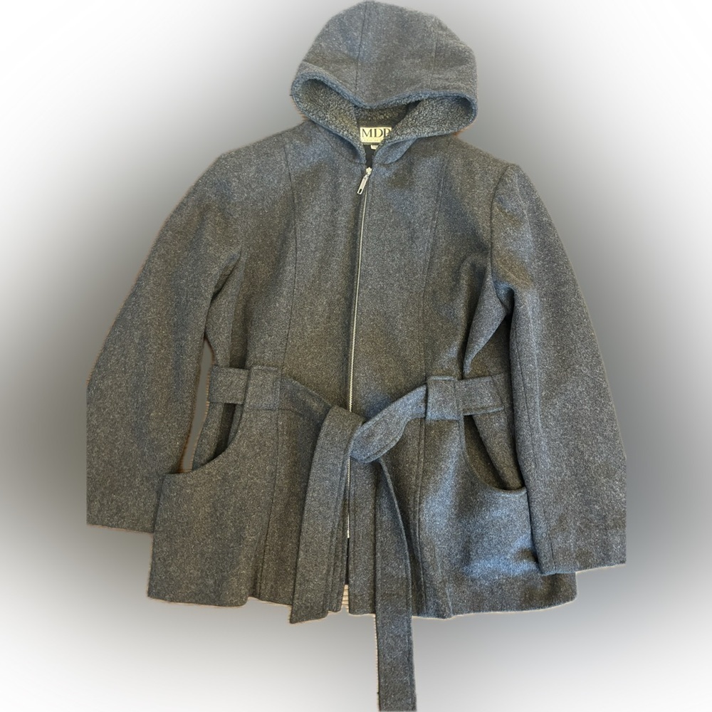 Vintage Mario De Pinto Women’s Sz XL Wool Blend Grey Double Breasted Hood Jacket